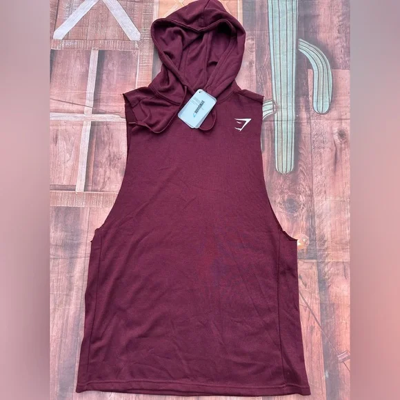 Gym Shark Men’s Sleeveless Hoodie Maroon Burgundy Hoodie by [Brand] - Picture 2 of 5